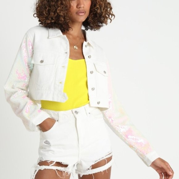 MODA ME COUTURE Jackets & Blazers - WHITE WITH SEQUINS JACKET